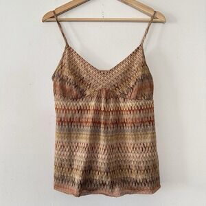 Ann‎ Taylor Loft Womens Cami Tank Top Sleeveless Spaghetti Chevron Knit Brown M